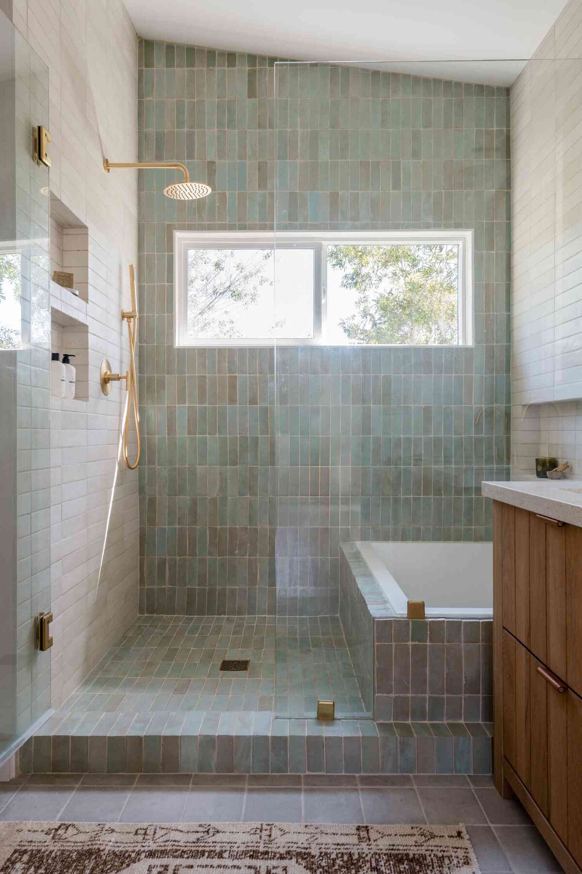 Walk-in shower with rainfall head